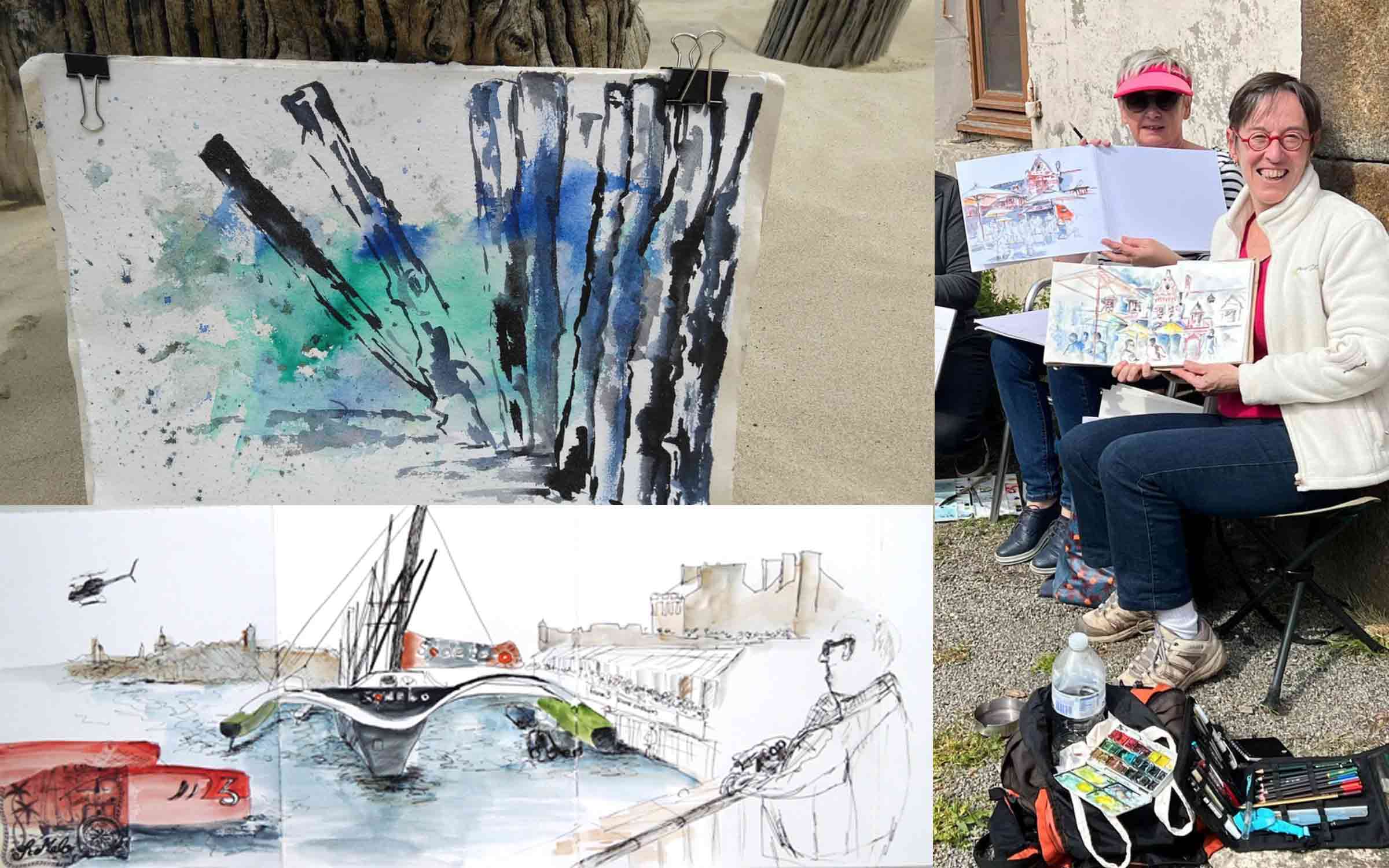 atelier de carnet de voyage avec les pinceaux de saint-malo