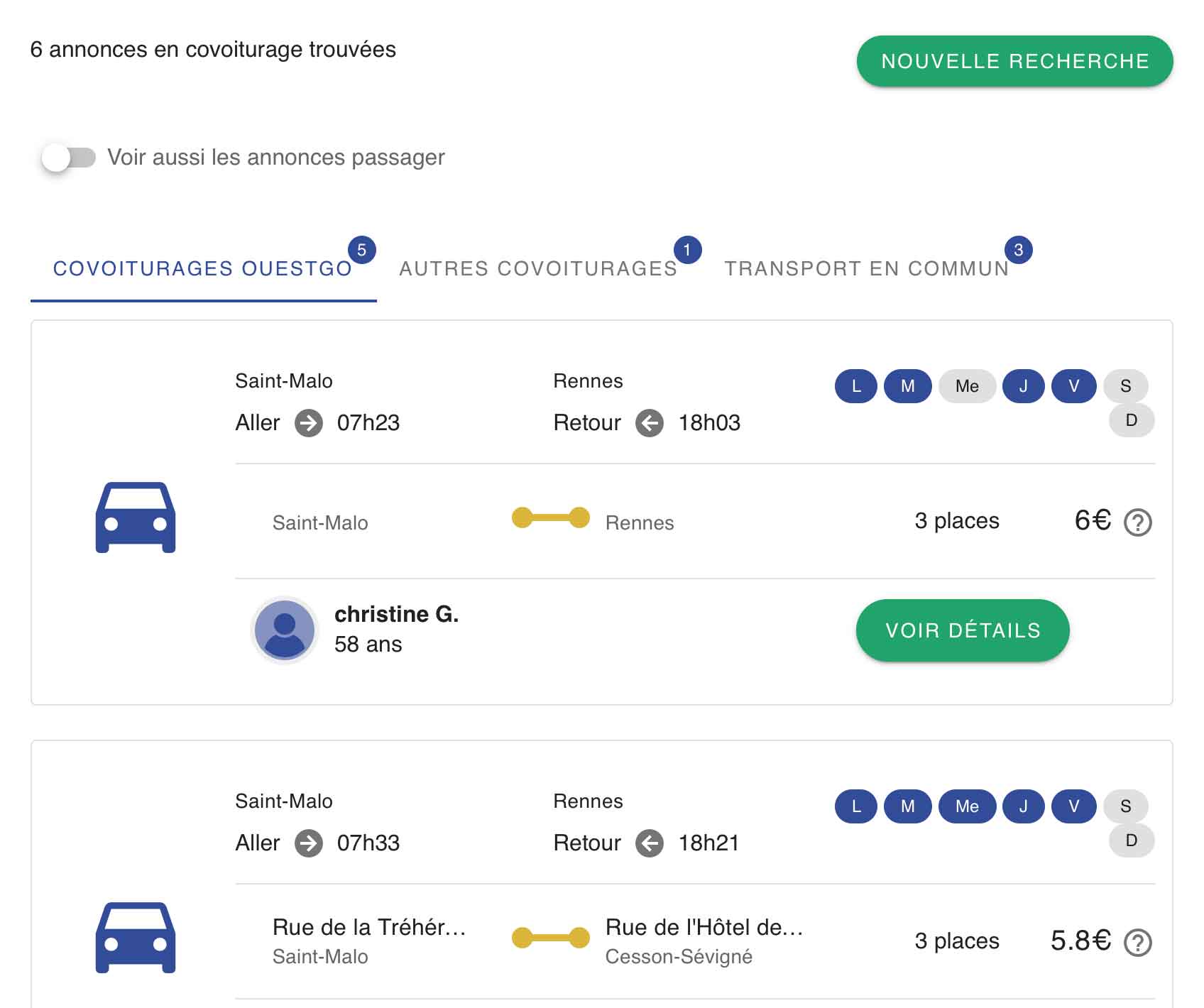 covoitugare avec choix trajet precis