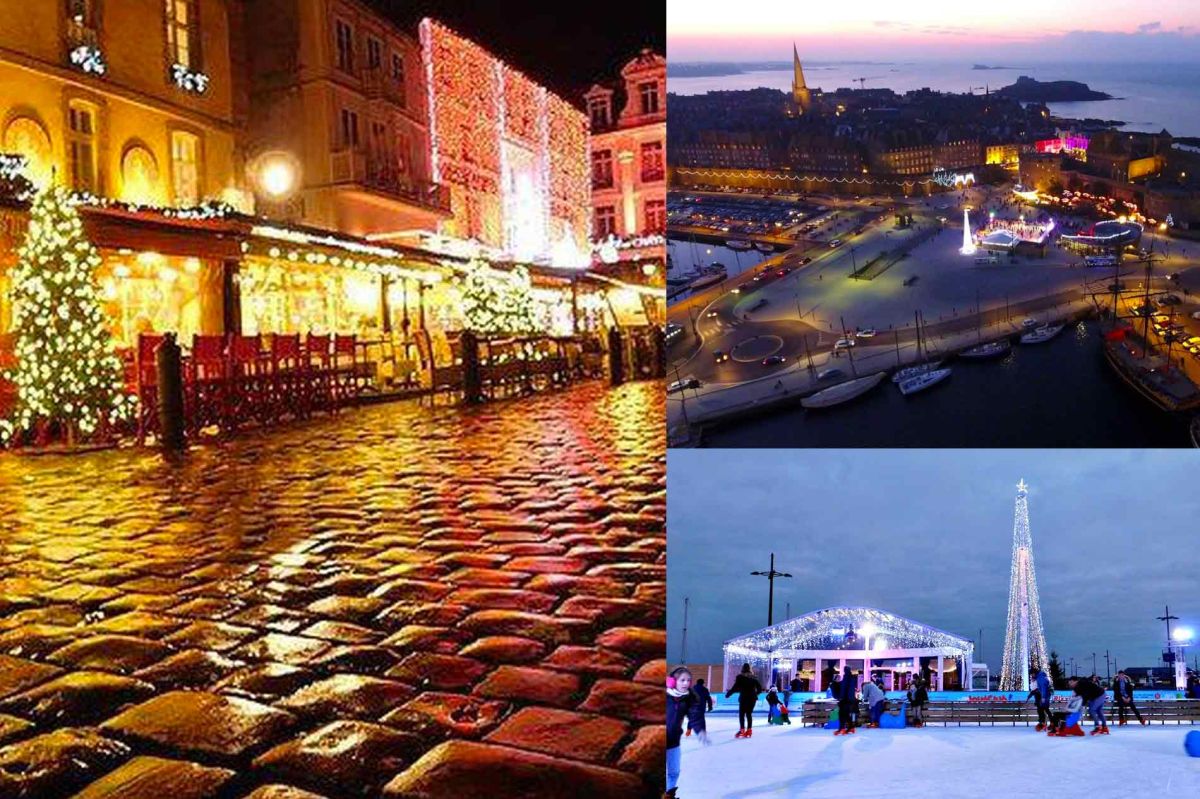 la patinoire, le marché de Noel devant la cité corsaire